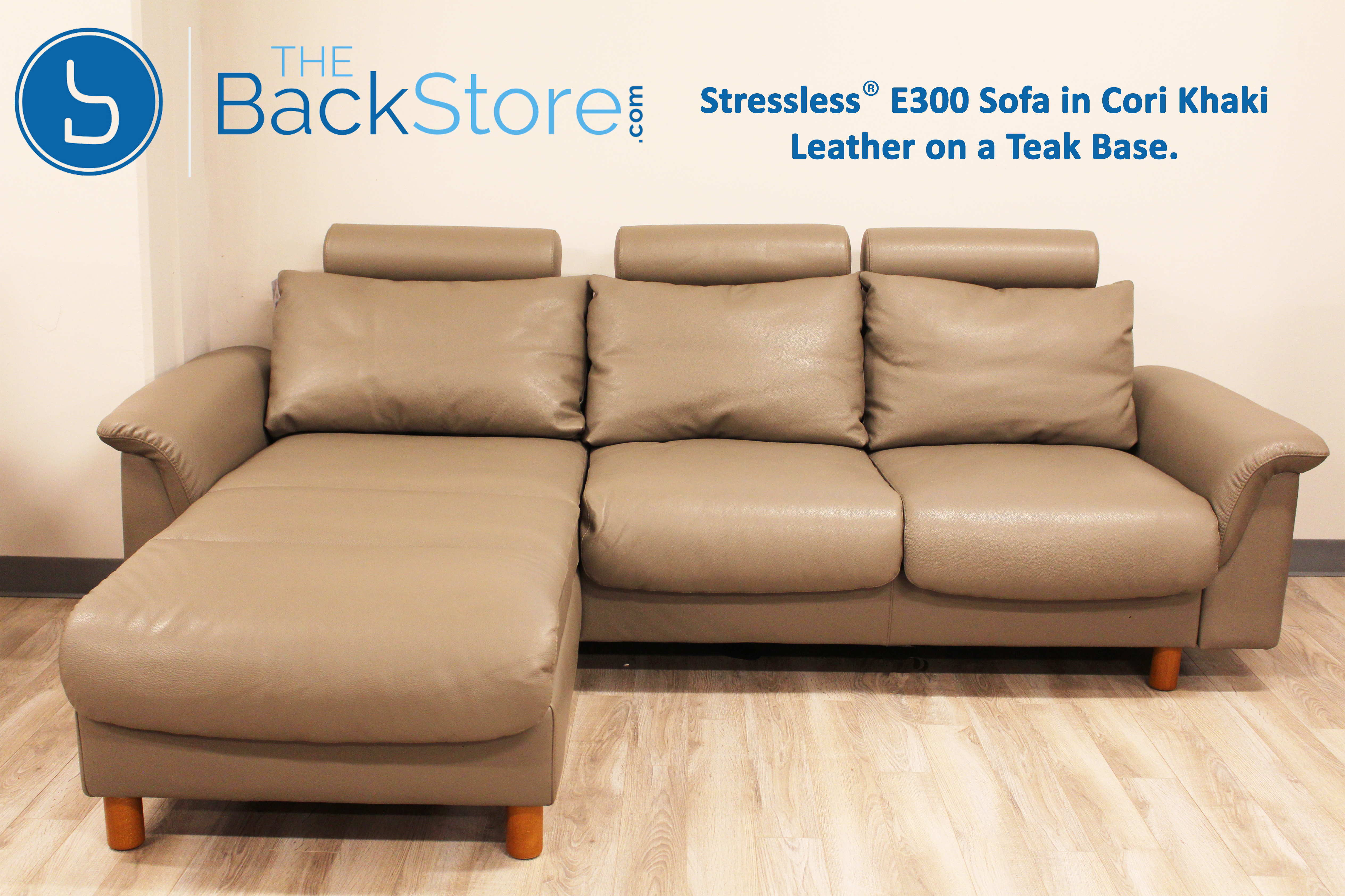 Stressless E300 3 Seat Sofa With Longseat In Cori Khaki