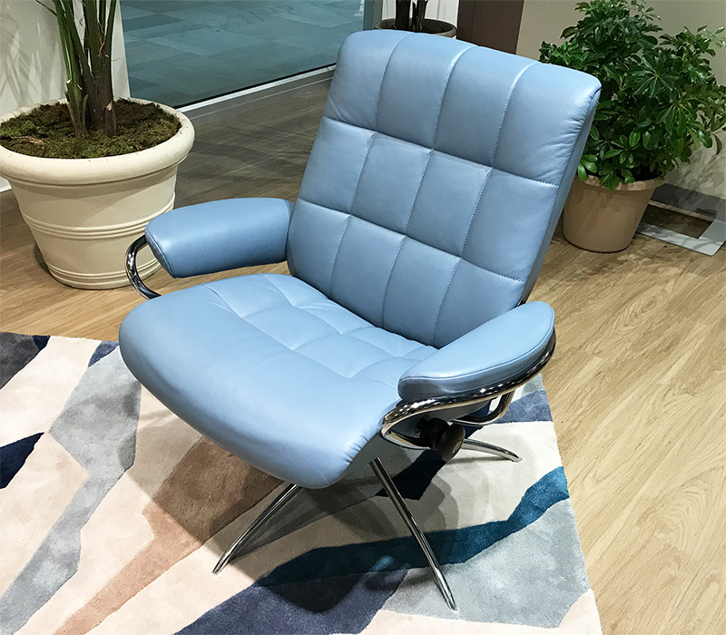 Stressless London Low Back Office Desk Chair in Paloma Sparrow Blue Leather 09471