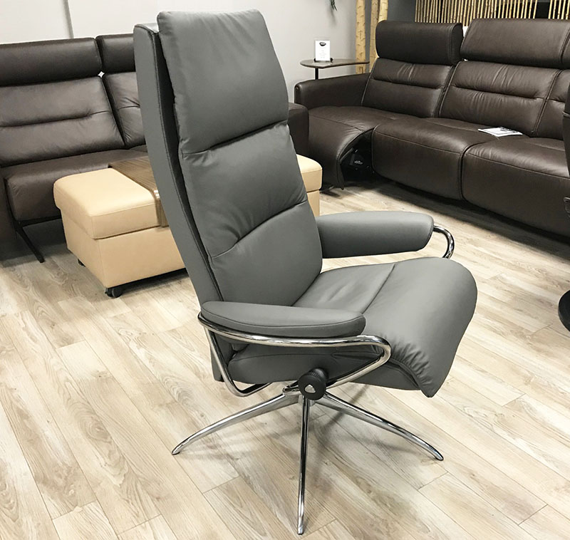 Stressless Tokyo High Back Recliner Chair in Paloma Metal Grey Leather