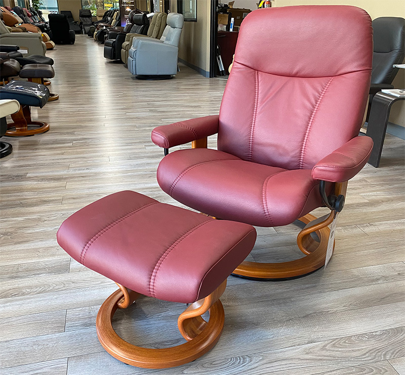 Stressless Ambassador Large Consul Batick Burgundy Leather Chair by Ekornes