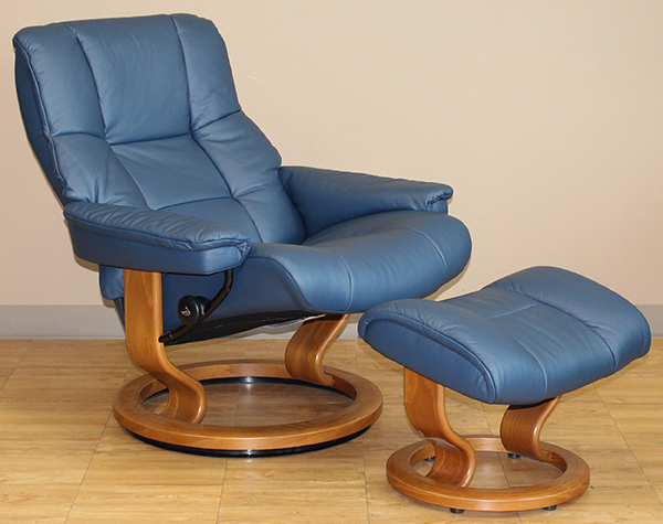 Stressless Kensington Large Mayfair Paloma Oxford Blue Leather Recliner Chair by Ekornes