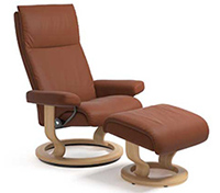 Stressless Aura Recliner Chair and Ottoman - Classic Wood Base