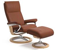 Stressless Aura Recliner Chair and Ottoman - Signature Wood Base