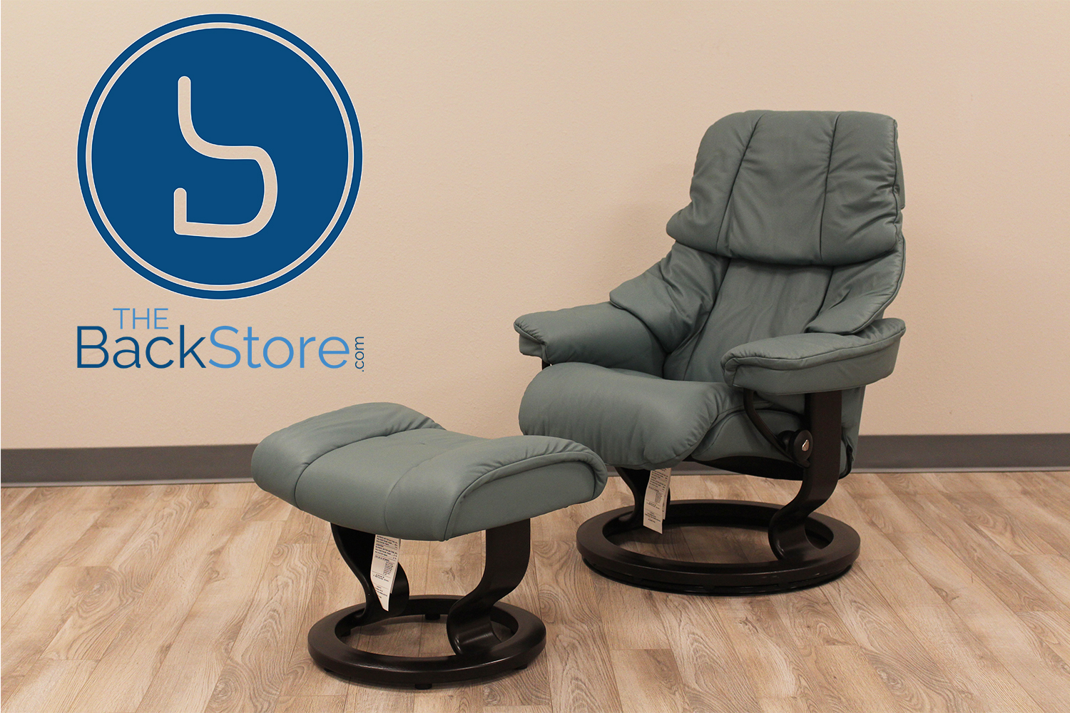 Stressless Tampa Small Reno Paloma AquaGreen Leather Recliner