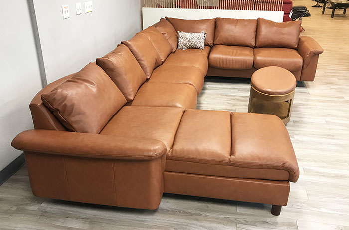 Stressless E300 7 Seat Sectional Sofa with LongSeat in Royalin TigerEye Leather