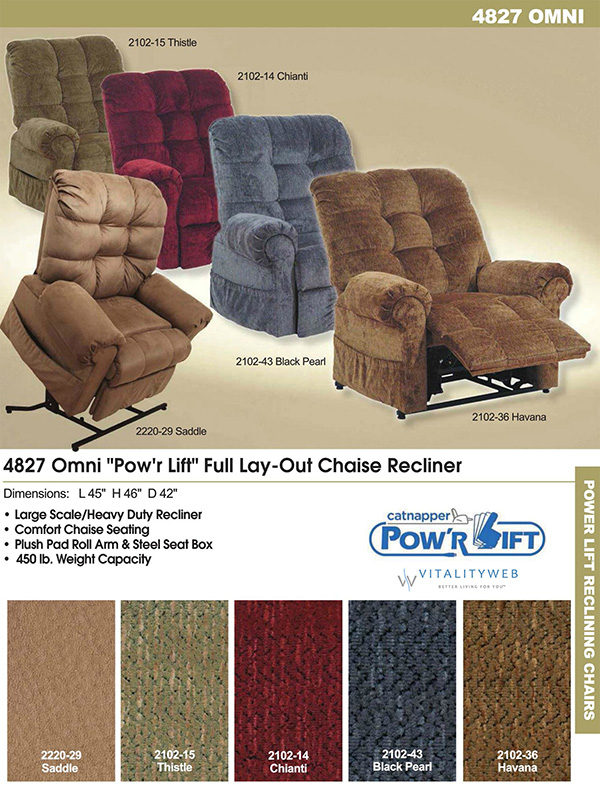 Catnapper Omni 4827 Lift Chair Recliner Information