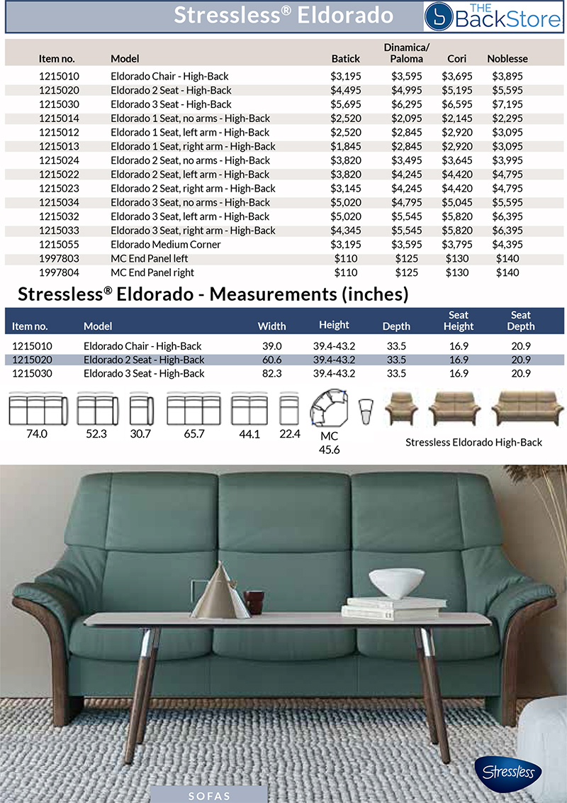 Stressless Eldorado High Back Sofa Dimensions and Pricing by Ekornes