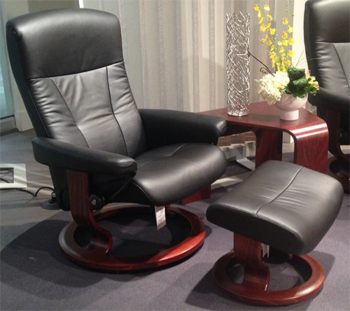 Stressless President Recliner Chair and Ottoman in Black Leather