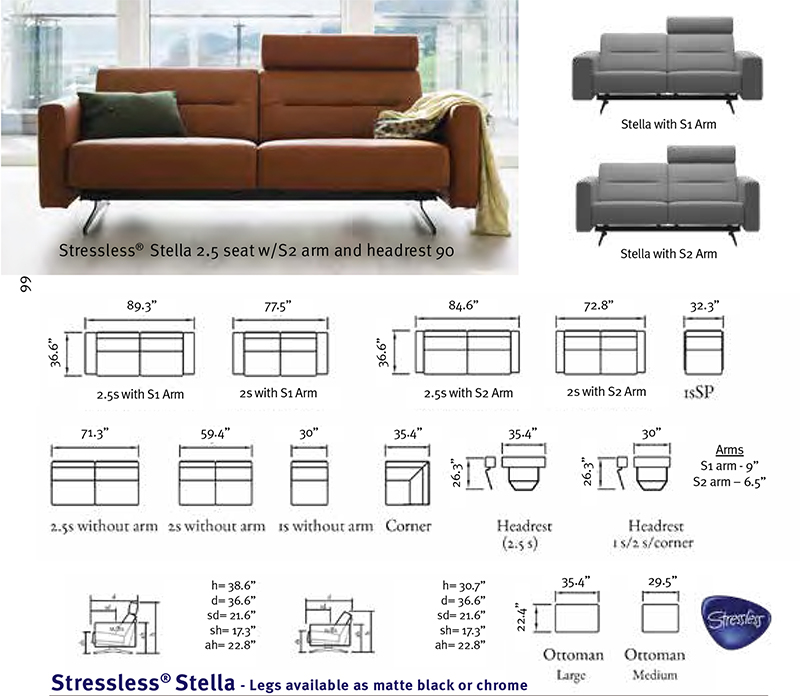 Stressless Stella Leather Sofa, Loveseat and Sectional by Ekornes