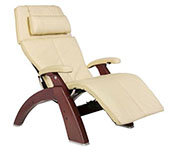 Ivory Leather with Chestnut Wood Base Series 2 Classic Perfect Chair Recliner by Human Touch