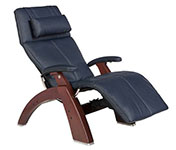 Navy Blue Leather with Chestnut Wood Base Series 2 Classic Perfect Chair Recliner by Human Touch