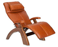 Cognac Premium Leather with Walnut Wood Base Series 2 Classic Perfect Chair Recliner by Human Touch