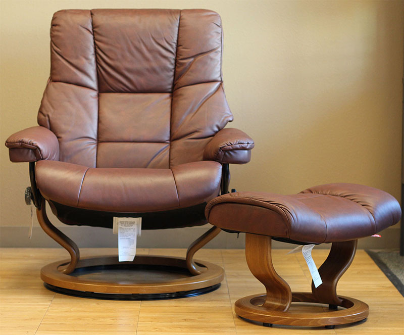 Stressless Kensington Paloma Cognac Leather Recliner Lounger and Ottoman