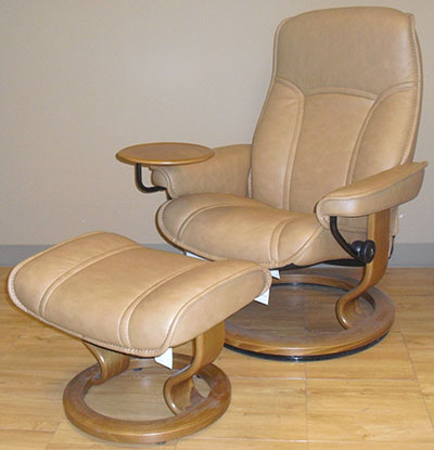 Stressless Senator Paloma Taupe Leather Recliner and Ottoman