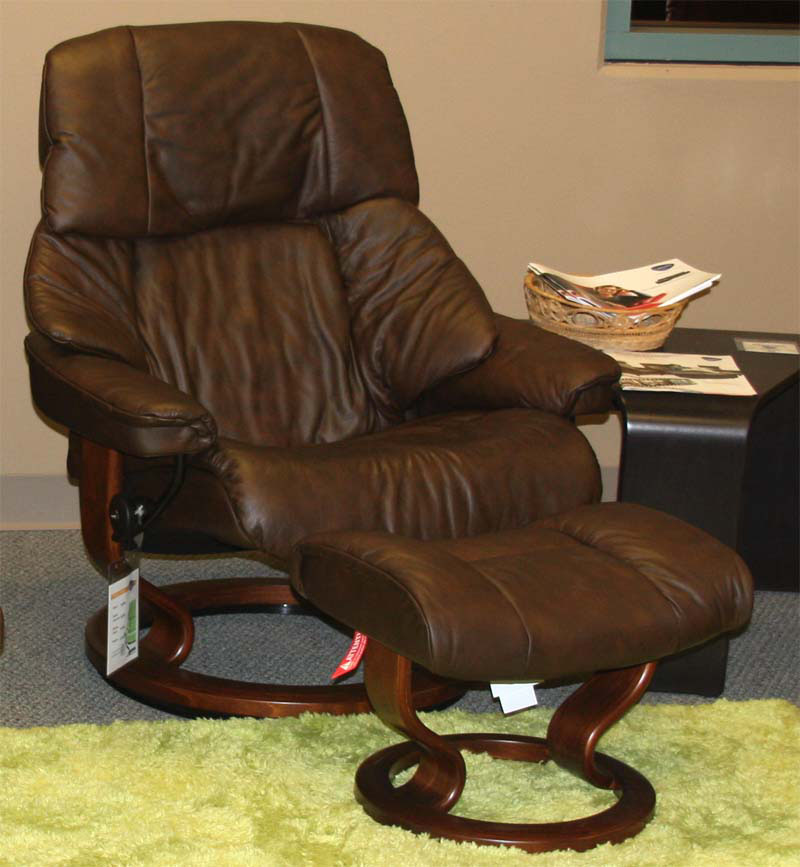 Stressless Vegas Paloma Chocolate 09434 Leather Recliner and Ottoman