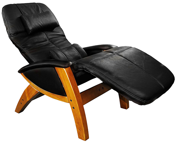 Svago SV410 Benessere Chair Black Leather Honey Wood Zero Gravity Recliner
